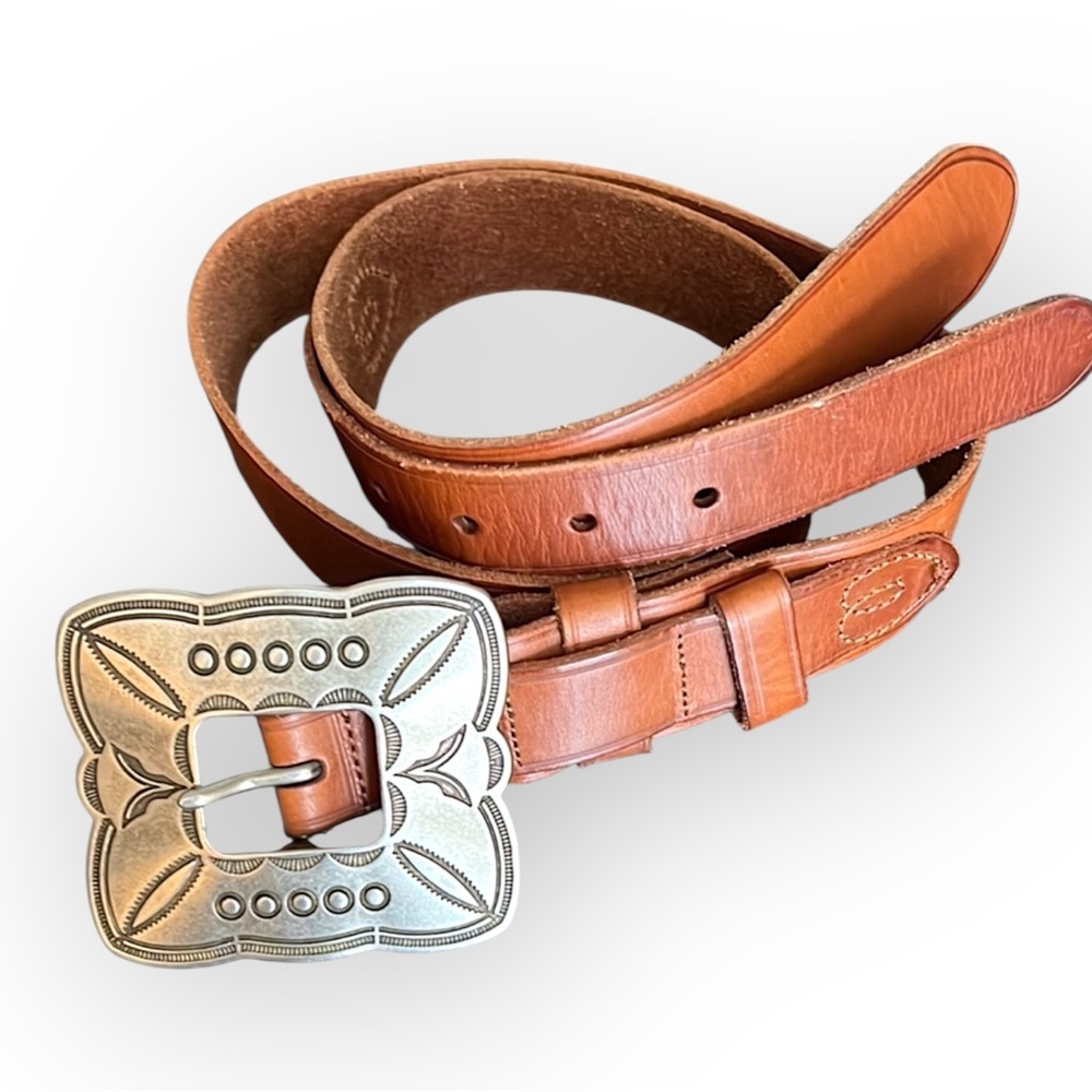 Brown Leather Belt with Silver Buckle